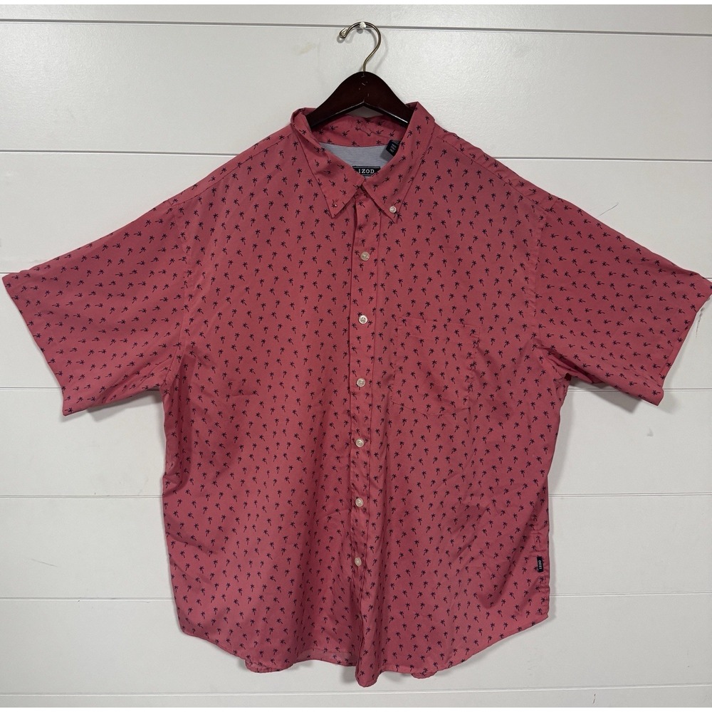Izod Men's XXL Pink Stretch Performance Shirt Button Up Palm  Short Sleeve‎ NWOT